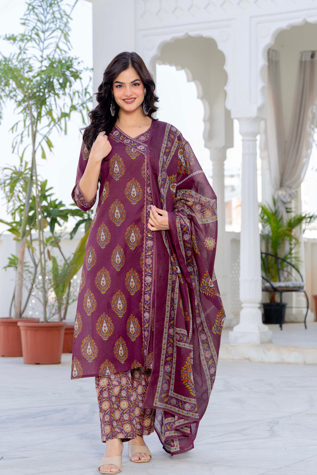 WINE ANGRAKHA STRAIGHT-FIT SUIT SET