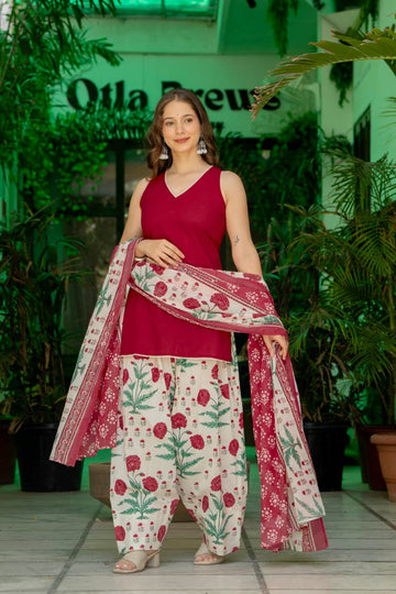 CHERRY RED FARSHI SUIT SET (SLEEVELESS)