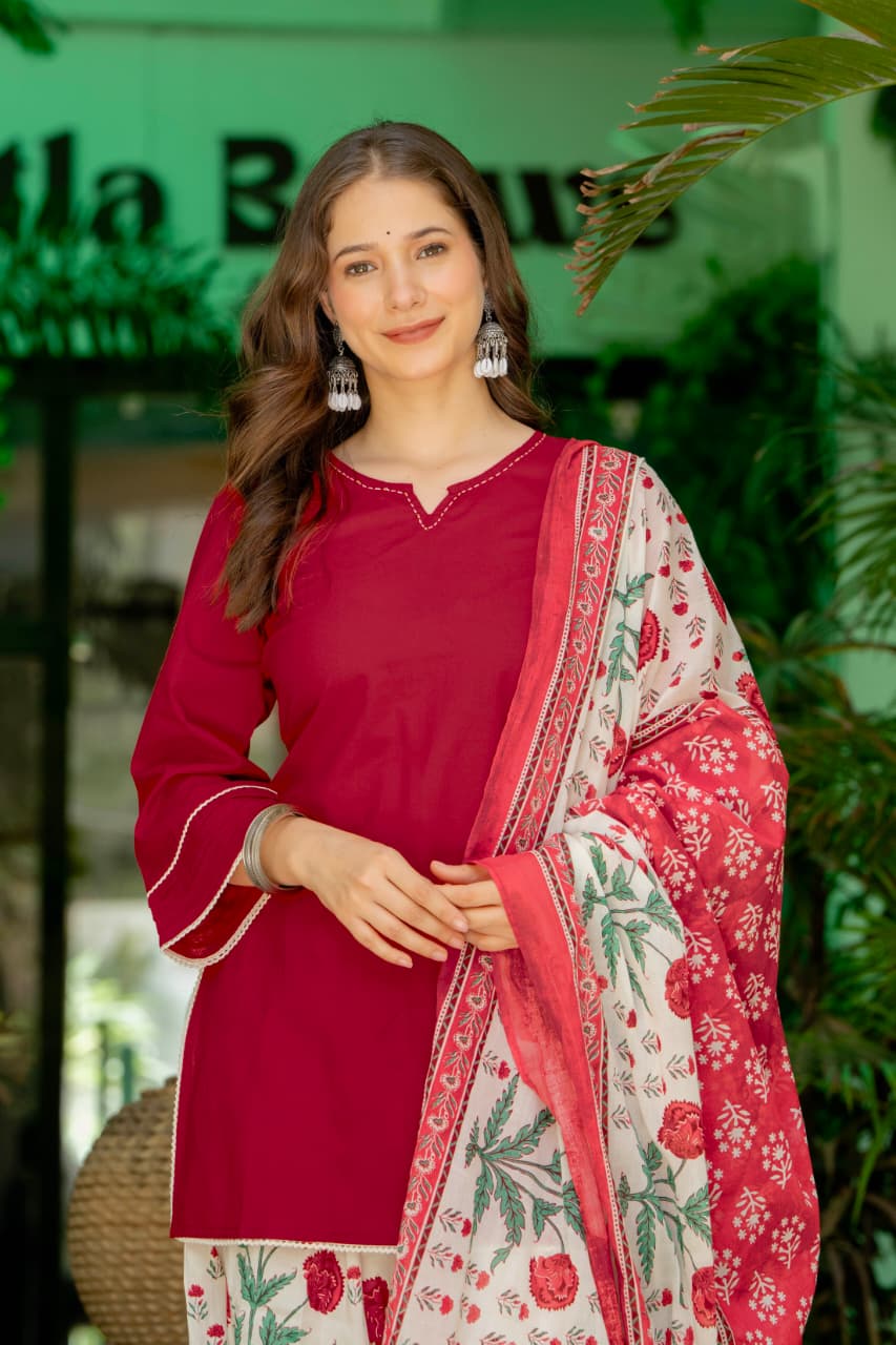 CHERRY RED FARSHI SUIT SET