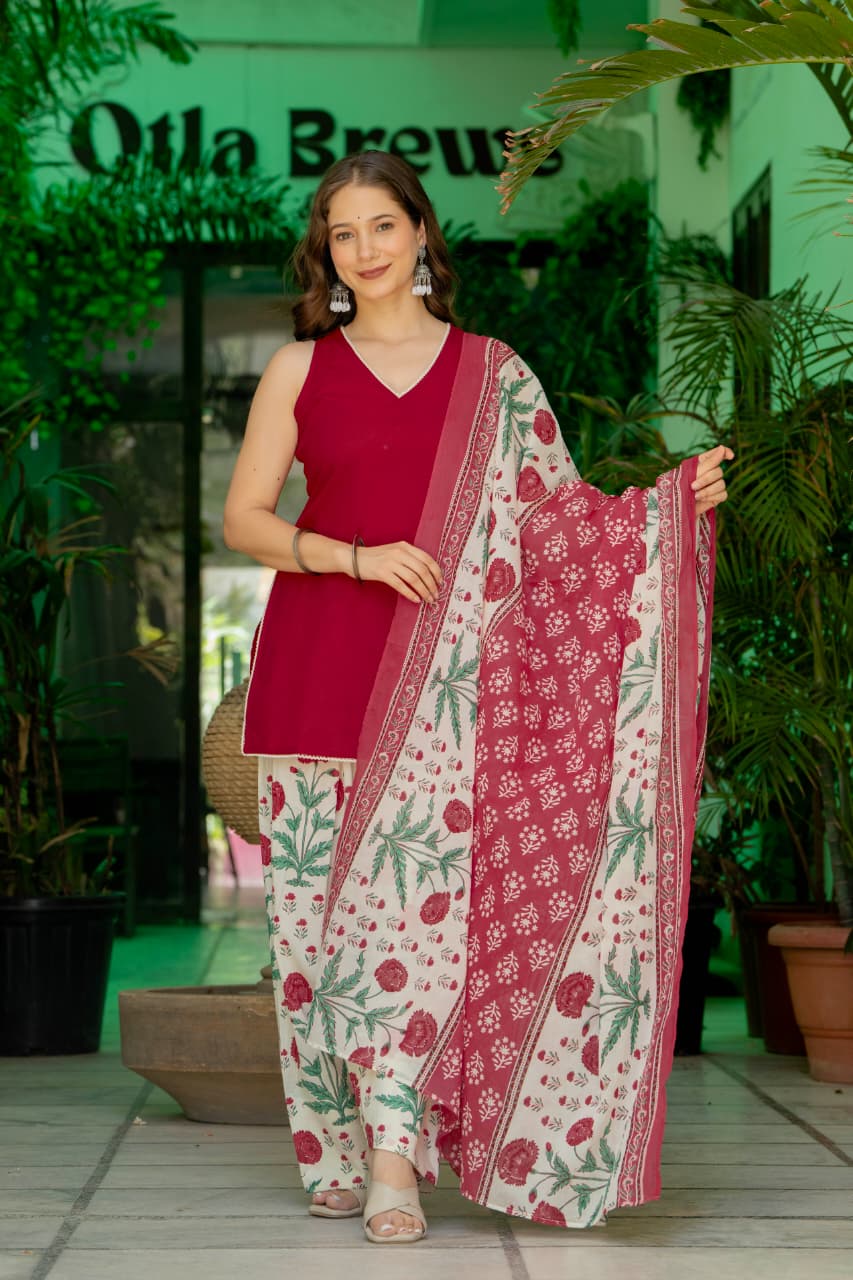 CHERRY RED FARSHI SUIT SET (SLEEVELESS)