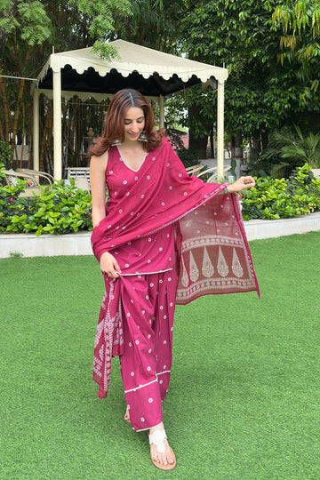 BERRY WINE FARSHI SUIT SET (SLEEVELESS)