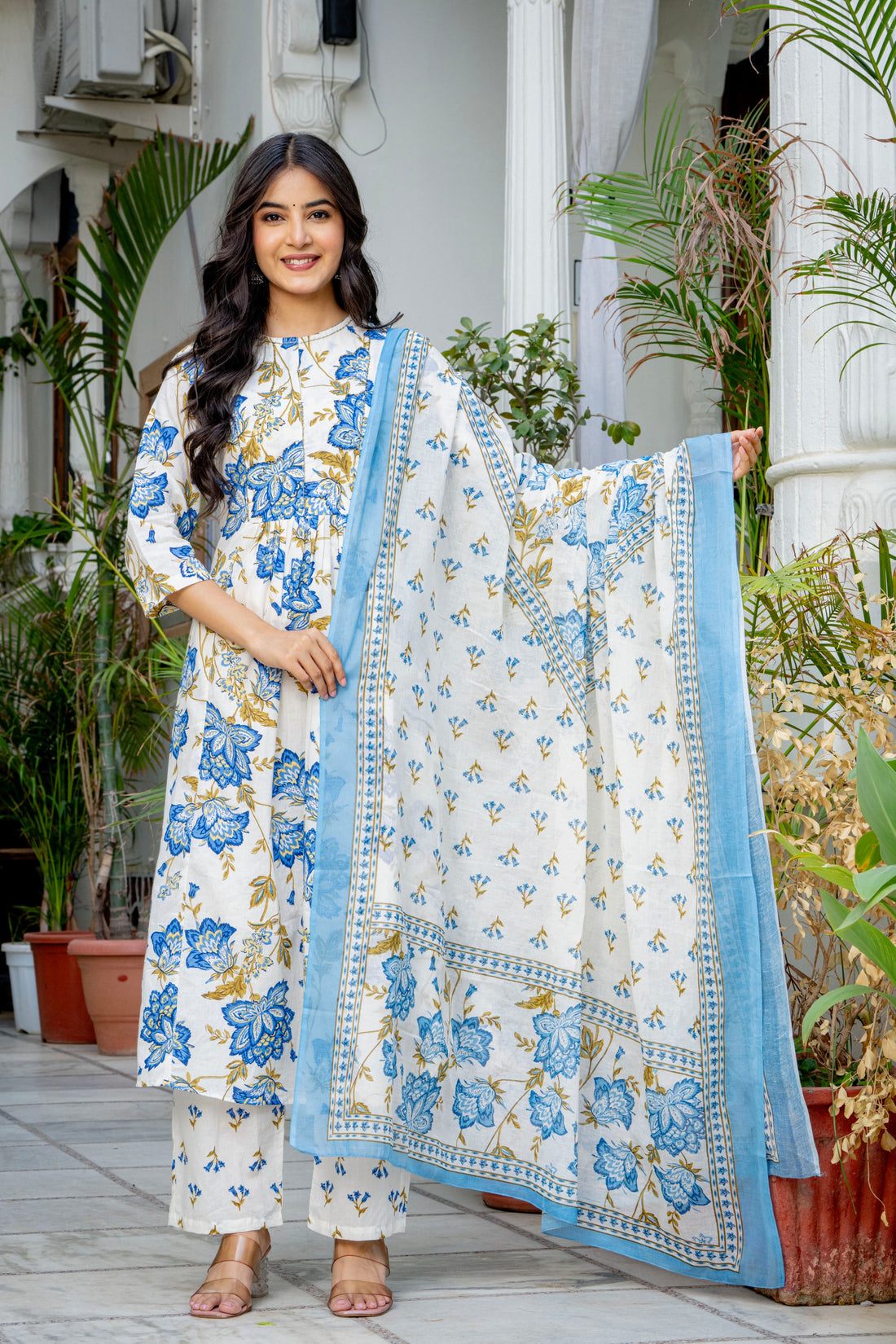 PLEATED POWDER BLUE SUIT SET