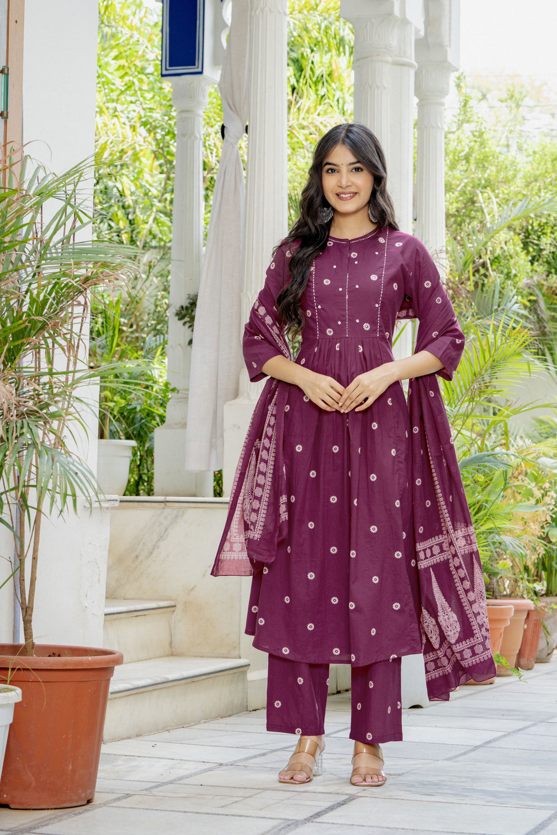 PLEATED BERRY WINE SUIT SET
