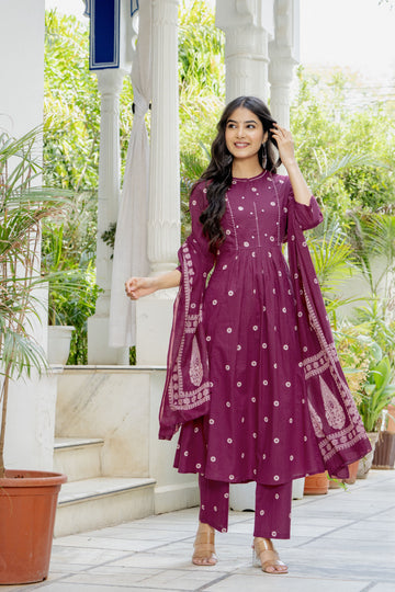 PLEATED BERRY WINE SUIT SET