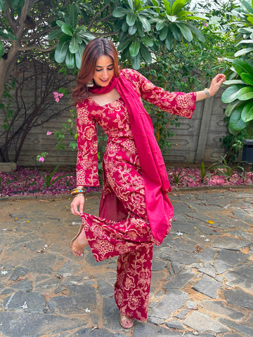 MAROON FLORAL PALAZZO SUIT SET