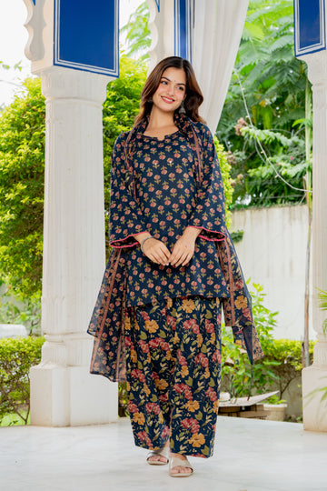 DEEP NAVY FLORAL FARSHI SUIT SET