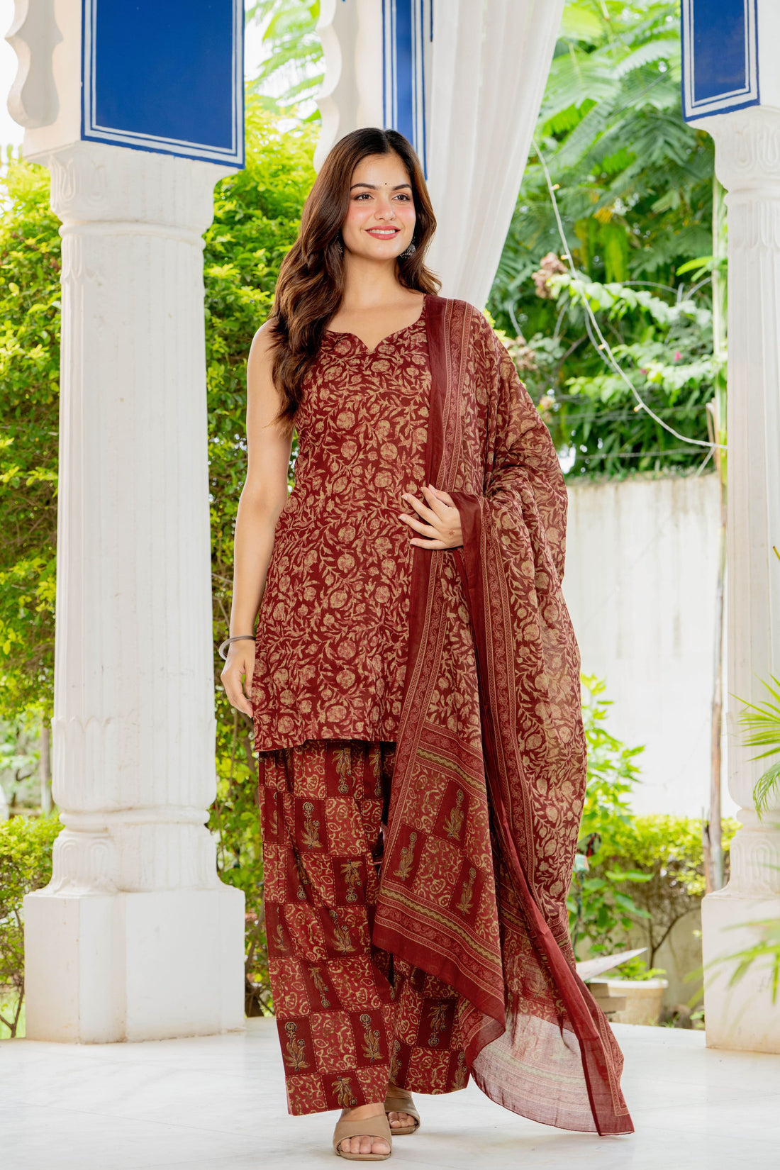 COPPER SWEETHEART NECK FARSHI SUIT SET (SLEEVELESS)