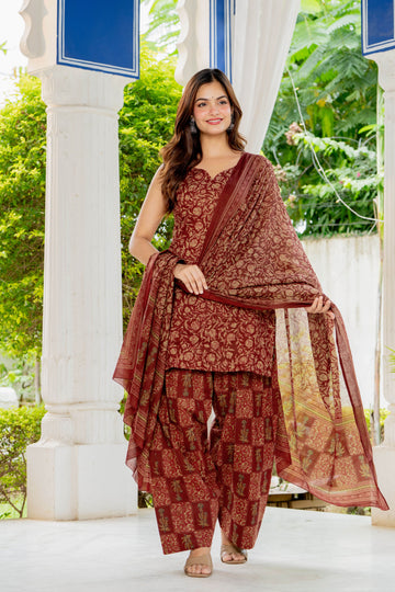 COPPER SWEETHEART NECK FARSHI SUIT SET (SLEEVELESS)