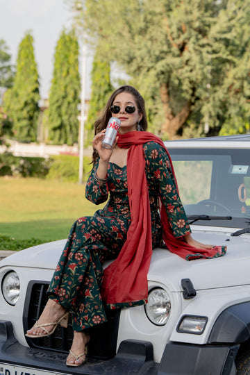 PALAZZO SUIT SET - DARK GREEN CORAL