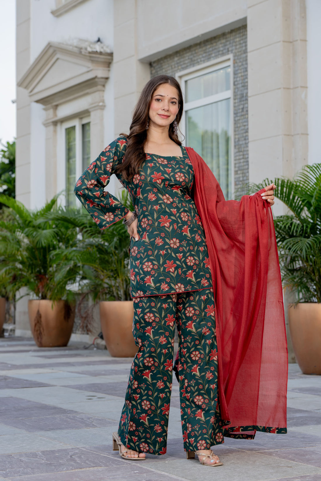 PALAZZO SUIT SET - DARK GREEN CORAL
