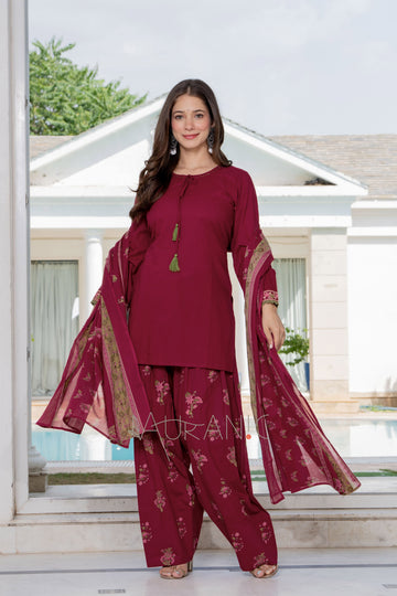 AESTHETIC MAROON FARSHI SUIT SET