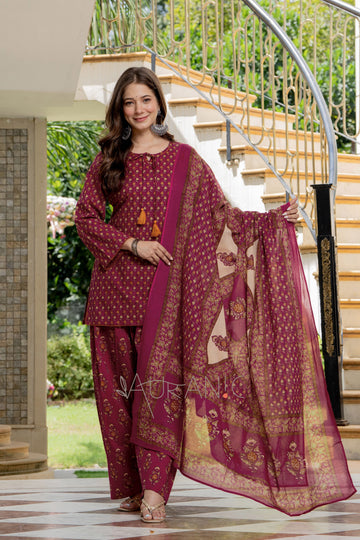 DEEP BERRY PINK FARSHISUIT SET