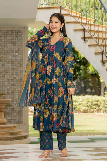 PEACOCK BLUE ALIA CUT SUIT SET