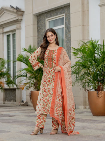 APRICOT ORANGE STRAIGHT FIT SUIT SET