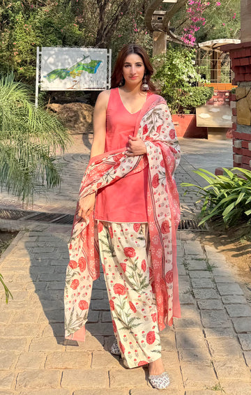 PEACH BLOOM FARSI SUIT SET (SLEEVELESS)