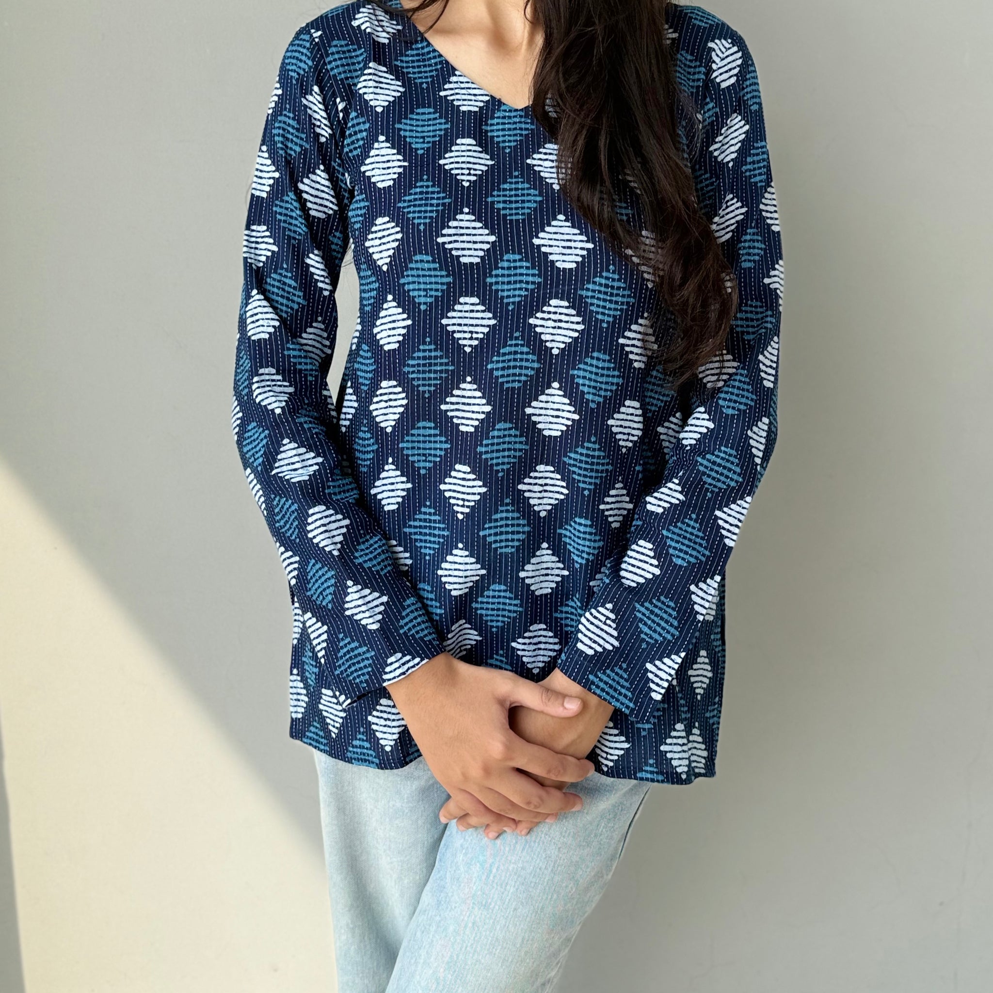 INDIGO FULL SLEEVES SHORT KURTI
