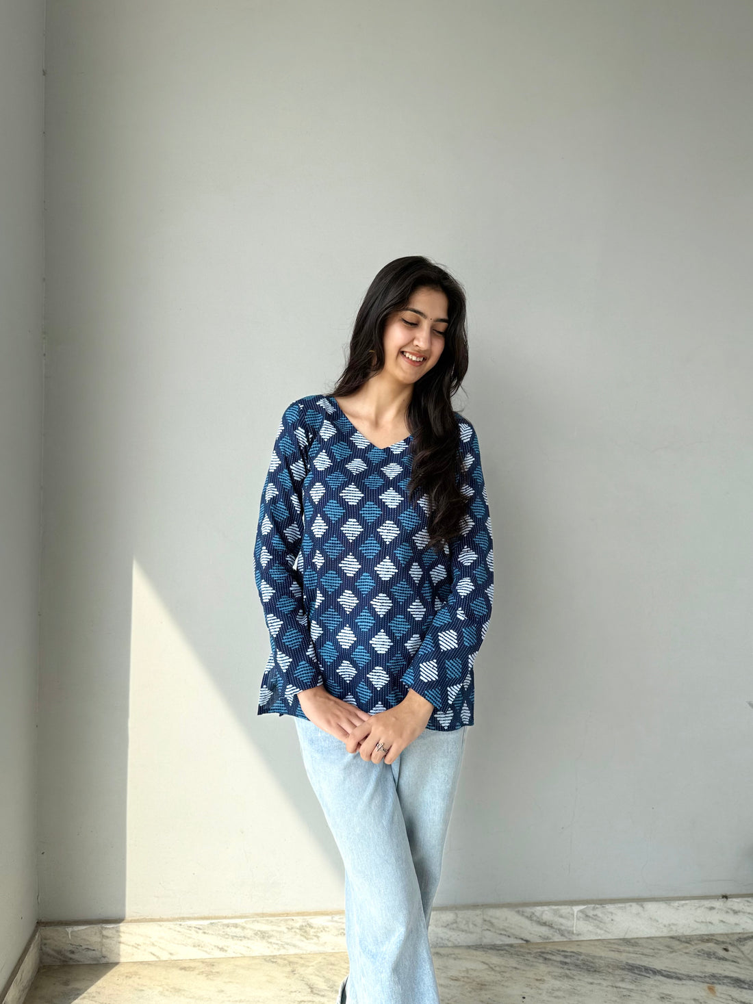 INDIGO FULL SLEEVES SHORT KURTI