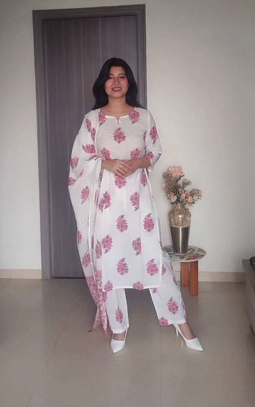 4 IN ONE WHITE PINK FLORAL SUIT SET