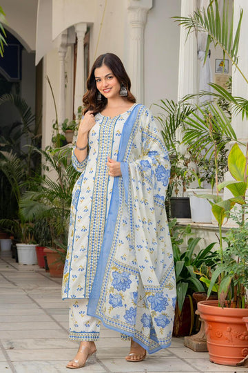 IVORY BLUE LACE STRAIGHT SUIT SET
