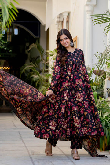 BLACK FLORAL TIERED GRACE DRESS