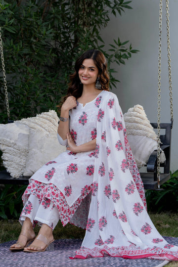 4 IN ONE WHITE PINK FLORAL SUIT SET