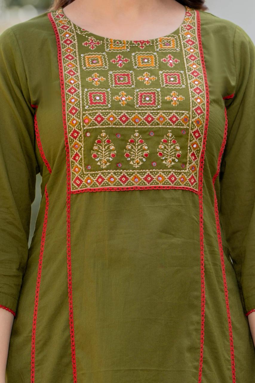 OLIVE GREEN LACE STRAIGHT SUIT SET