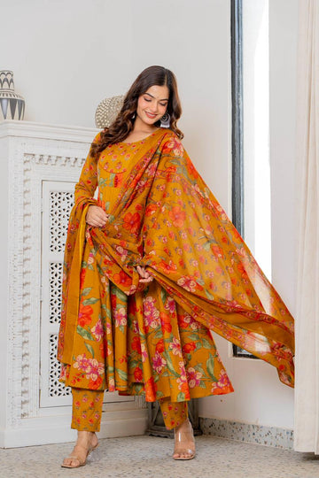 MUSTARD BLOOM ANARKALI SUIT SET