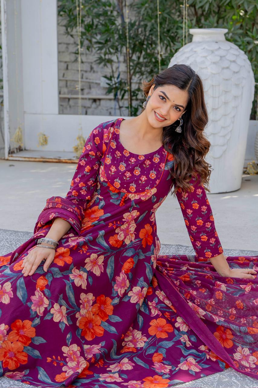 MULBERRY BLOOM  ANARKALI SUIT SET