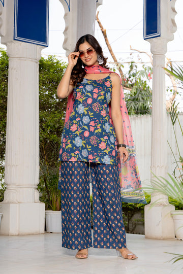 BLUE FLORAL PALAZZO SUIT SET