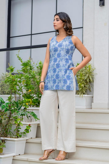 SKY BLOSSOM HALTER NECK KURTI